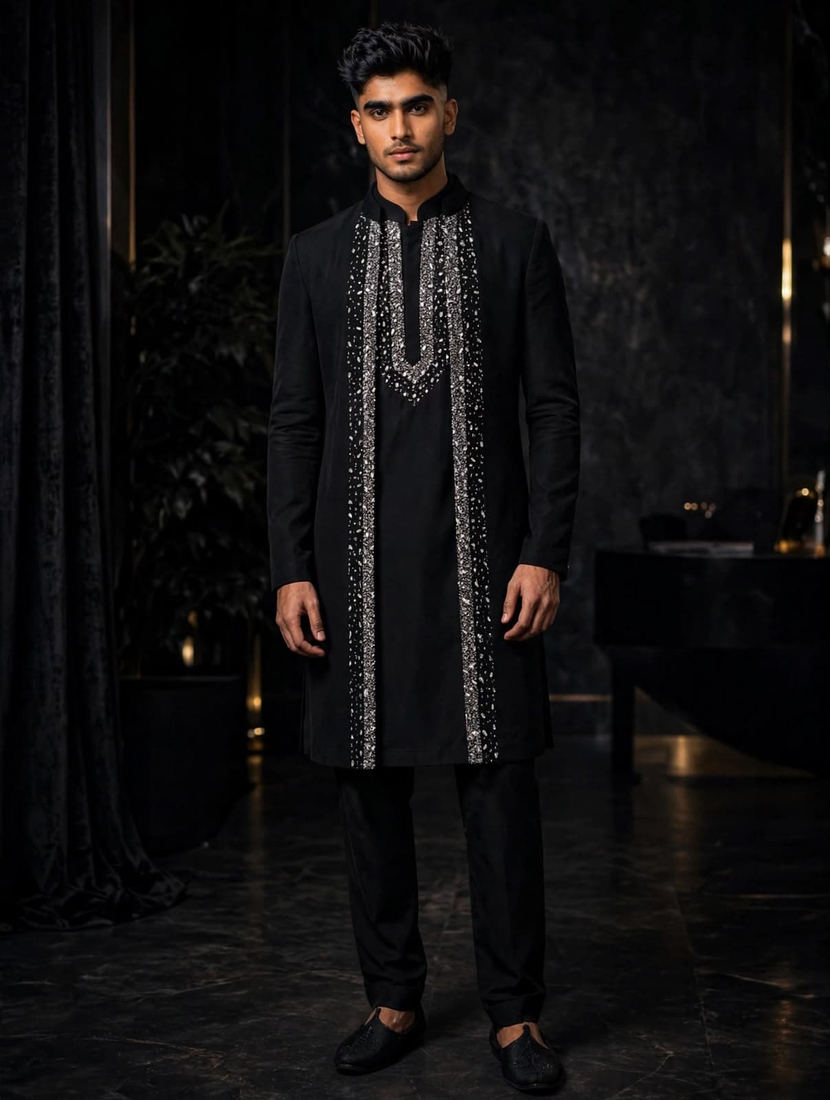 Onyx Sequin-Embroidered Sherwani