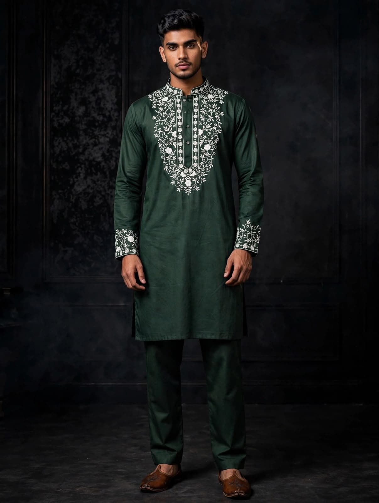 Forest Green Embroidered Kurta