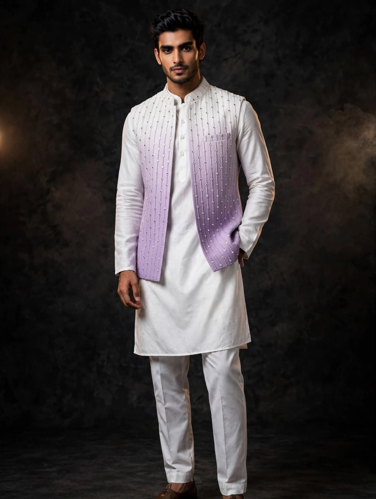 Lilac Ombré Bead Nehru Jacket