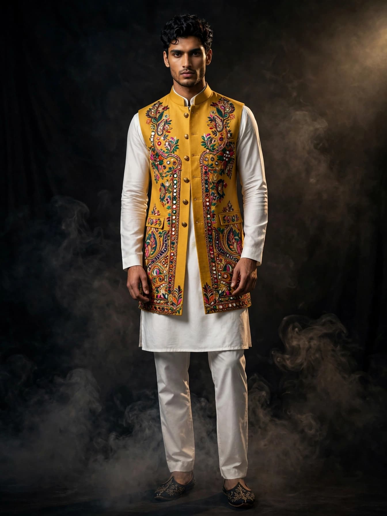 Marigold Floral Nehru Jacket
